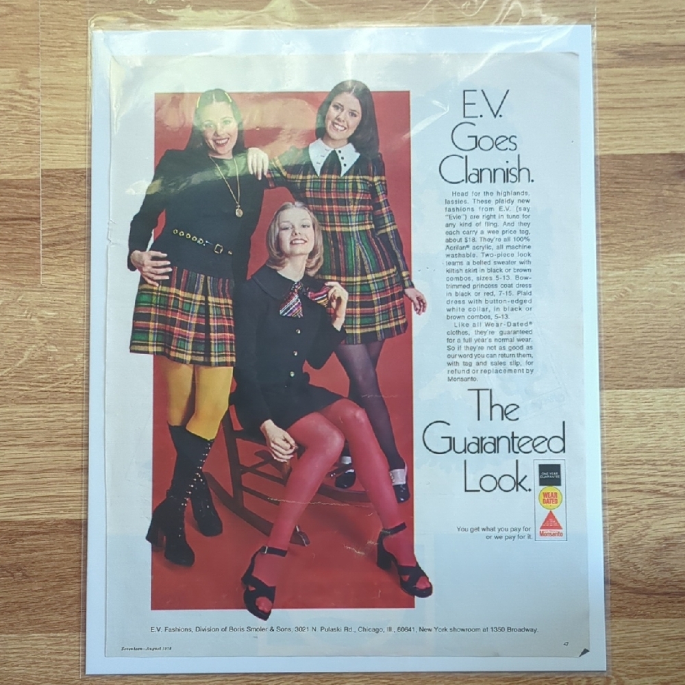 Vintage 1972 Seventeen Magazine Ad, Monsanto Plaid Dresses, Pepsi, Retro 70s